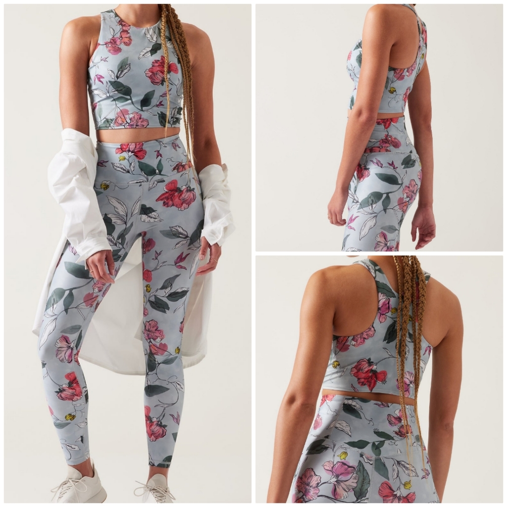 Athleta Conscious Bra/Leggings 2-Piece Set/Iris Floral Grey